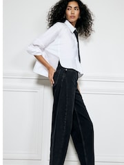 River Island Black Seamed Barrel 100% Cotton Jeans - Image 3 of 6