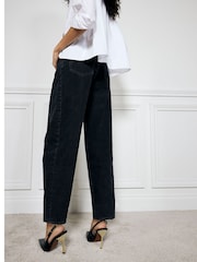 River Island Black Seamed Barrel 100% Cotton Jeans - Image 4 of 6