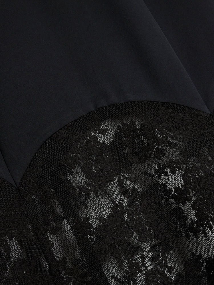 River Island Black Satin Lace Trim Midi Skirt - Image 4 of 4 River Island Black Satin Lace Trim Midi Skirt - Image 4 of 4