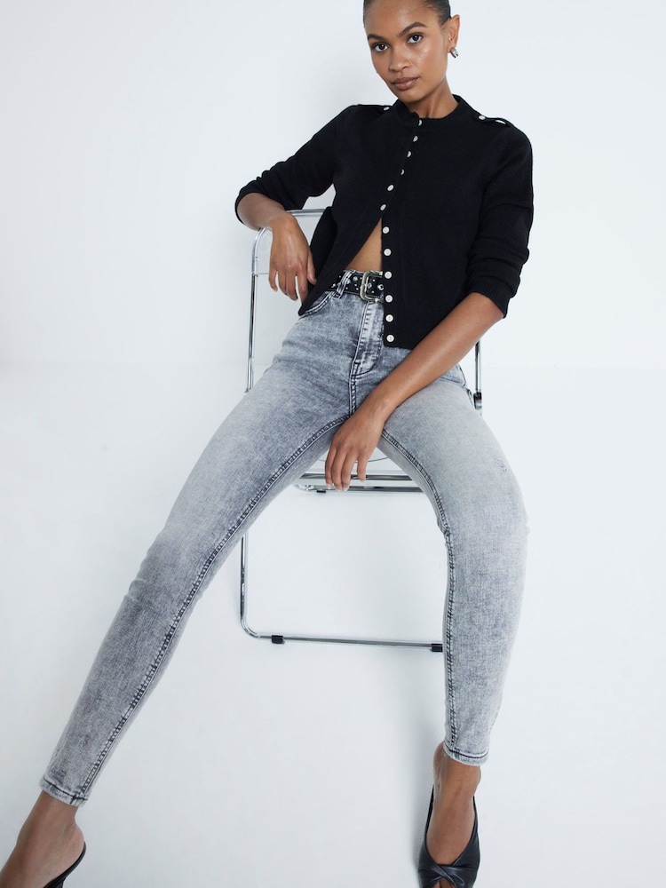 River Island Grey High Rise Super Skinny Jeans - Image 1 of 4