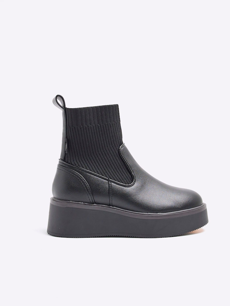 River Island Black Knitted Sock Ankle Boots - Image 2 of 6