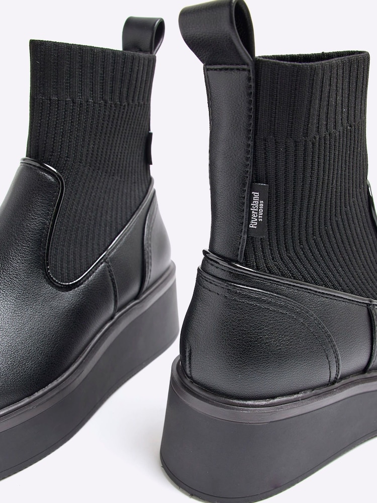 River Island Black Knitted Sock Ankle Boots - Image 6 of 6