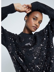 River Island Grey Embellished Sequin Jumper - Image 3 of 4