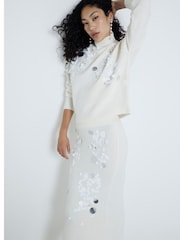River Island Cream Sequin Roll Neck Jumper - Image 1 of 4