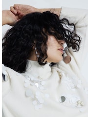 River Island Cream Sequin Roll Neck Jumper - Image 3 of 4