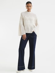River Island Cream Lace Applique Pleated Blouse - Image 1 of 6