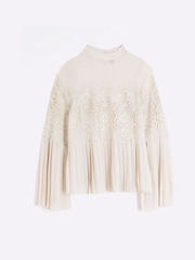River Island Cream Lace Applique Pleated Blouse - Image 5 of 6