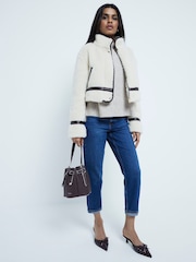 River Island Blue Mom Petite High Rise Bum Sculpt 100% Cotton Jeans - Image 1 of 6