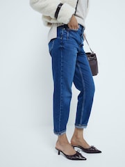 River Island Blue Mom Petite High Rise Bum Sculpt 100% Cotton Jeans - Image 4 of 6