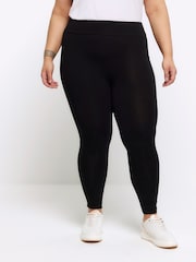River Island Black Plus High Waisted 100% Cotton Multipack Leggings 3 Pack - Image 2 of 7