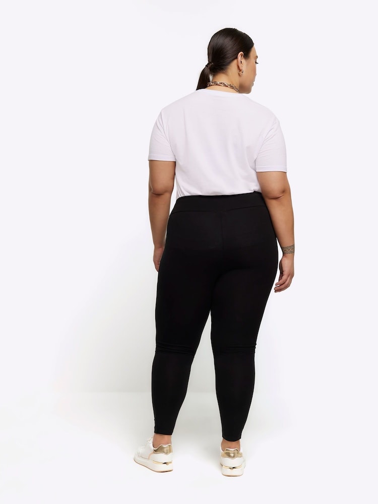 River Island Black Plus High Waisted 100% Cotton Multipack Leggings 3 Pack - Image 3 of 7