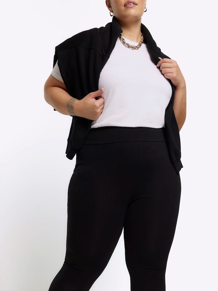 River Island Black Plus High Waisted 100% Cotton Multipack Leggings 3 Pack - Image 4 of 7