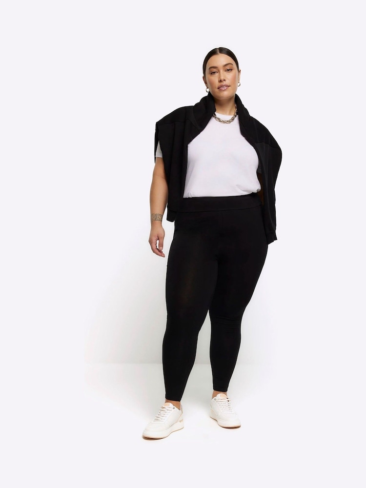 River Island Black Plus High Waisted 100% Cotton Multipack Leggings 3 Pack - Image 5 of 7