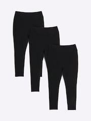 River Island Black Plus High Waisted 100% Cotton Multipack Leggings 3 Pack - Image 6 of 7