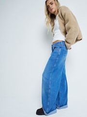 River Island Blue Petite Denim Super Wide Leg 100% Cotton Jeans - Image 1 of 6