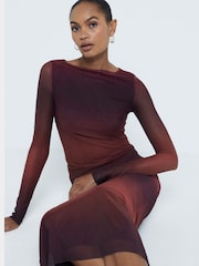 River Island Red Long Sleeve Mesh Top - Image 1 of 6