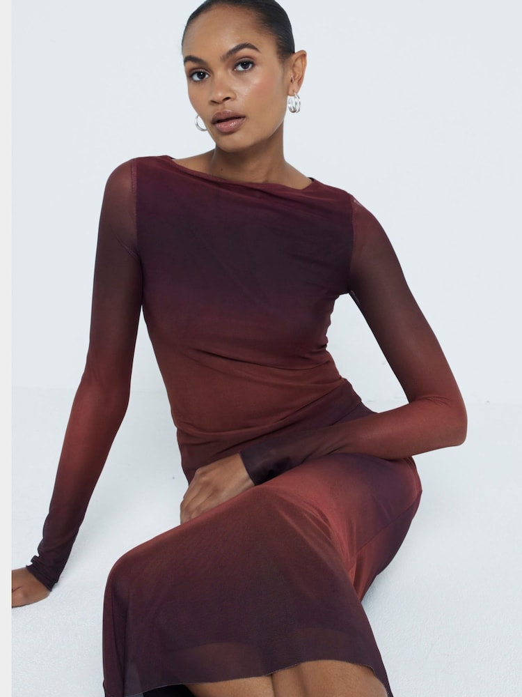 River Island Red Long Sleeve Mesh Top - Image 1 of 6