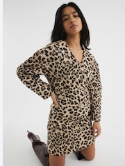 River Island Brown Petite Leopard Print Sculpt Jacket - Image 1 of 5