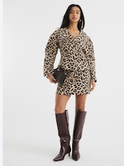 River Island Brown Petite Leopard Print Sculpt Jacket - Image 2 of 5