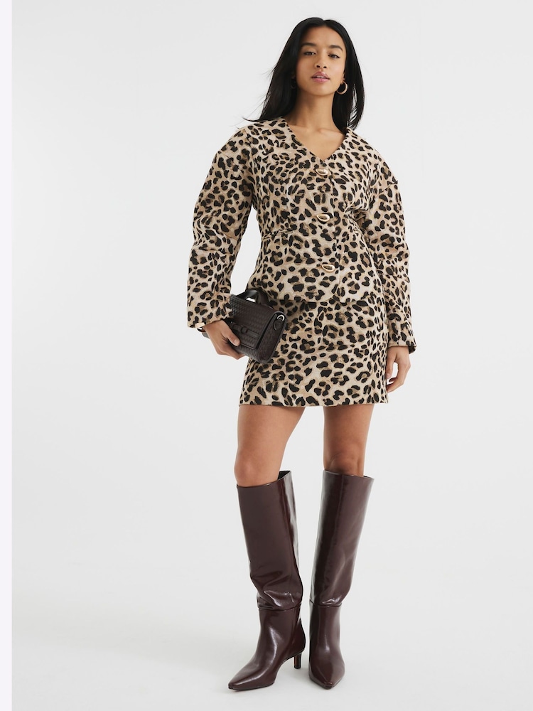 River Island Brown Petite Leopard Print Sculpt Jacket - Image 2 of 5