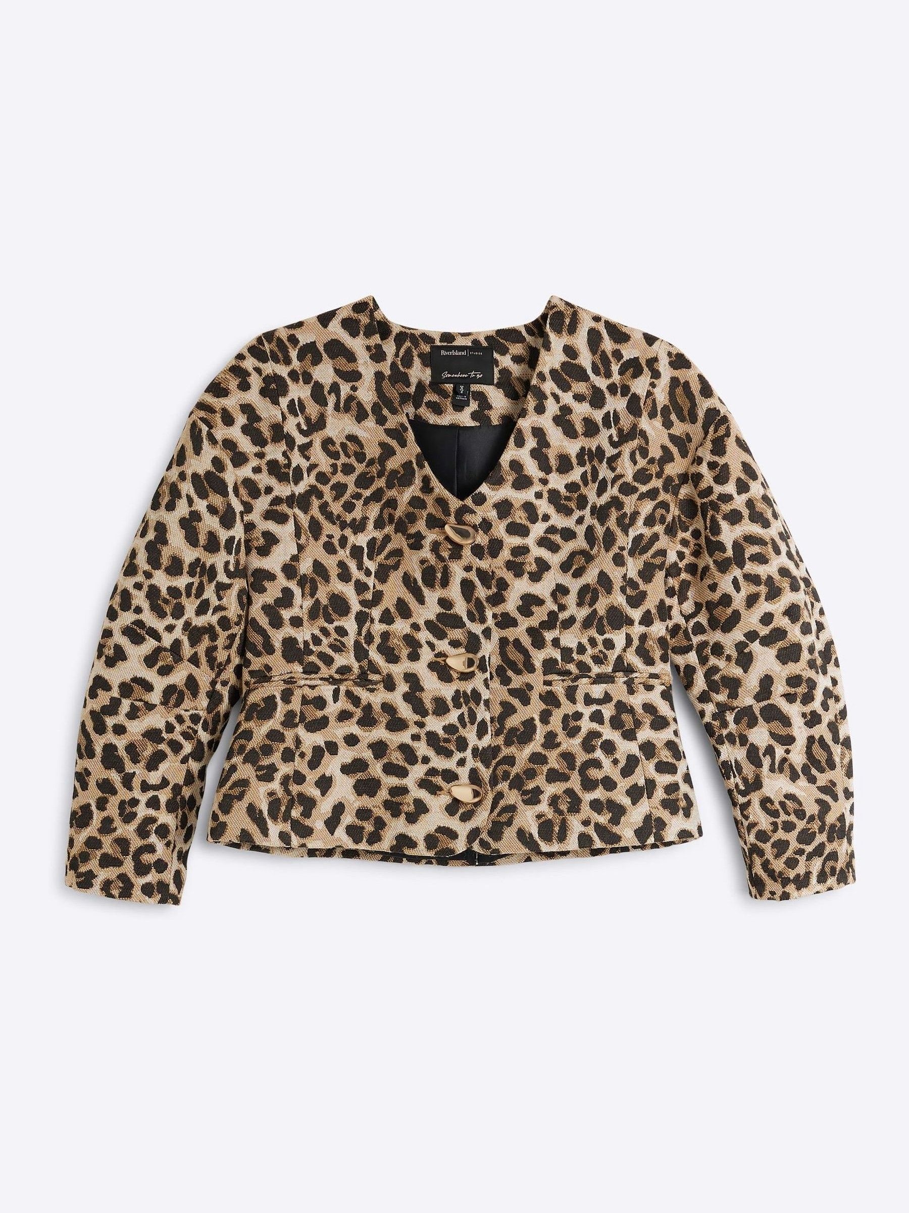 Buy River Island Brown Petite Leopard Print Sculpt Jacket from the