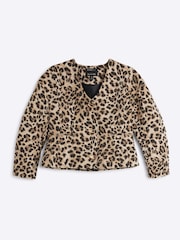 River Island Brown Petite Leopard Print Sculpt Jacket - Image 4 of 5