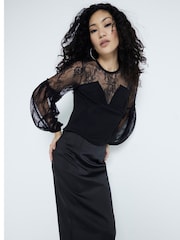 River Island Black Lace Sequin Detail Blouse - Image 1 of 4