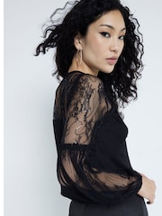 River Island Black Lace Sequin Detail Blouse - Image 3 of 4