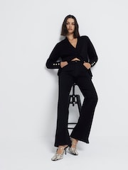 River Island Black High Rise Wide Leg 100% Cotton Jeans - Image 1 of 6