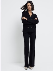 River Island Black High Rise Wide Leg 100% Cotton Jeans - Image 3 of 6