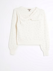 River Island Cream Bow Pearl Crew Neck Jumper - Image 5 of 6