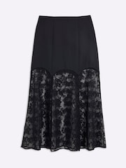 River Island Black Petite Satin Lace Trim Midi Skirt - Image 5 of 6