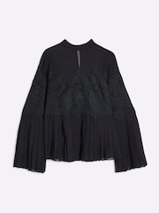 River Island Black Lace Applique Pleated Blouse - Image 5 of 6