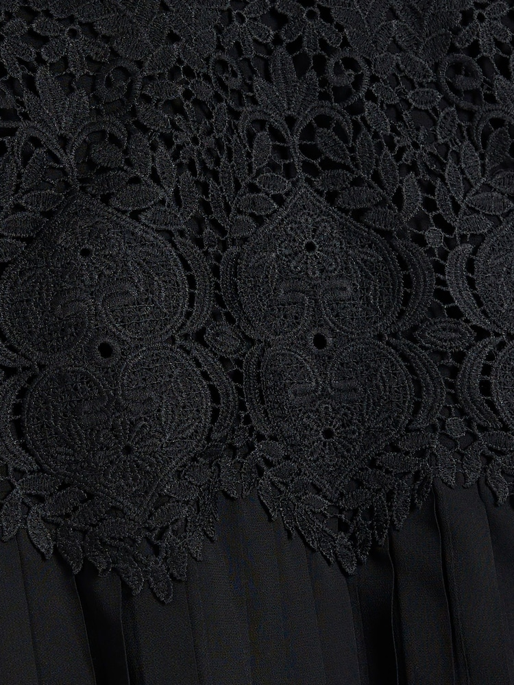 River Island Black Lace Applique Pleated Blouse - Image 6 of 6 River Island Black Lace Applique Pleated Blouse - Image 6 of 6