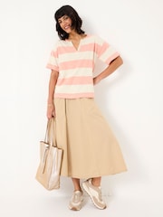 FatFace Pink 100% Cotton Stripe Notch Neck T-Shirt - Image 1 of 5