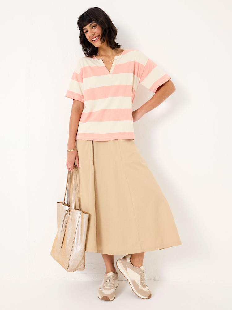 FatFace Pink 100% Cotton Stripe Notch Neck T-Shirt - Image 1 of 5