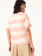 FatFace Pink 100% Cotton Stripe Notch Neck T-Shirt - Image 2 of 5