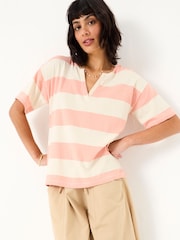 FatFace Pink 100% Cotton Stripe Notch Neck T-Shirt - Image 3 of 5