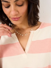 FatFace Pink 100% Cotton Stripe Notch Neck T-Shirt - Image 4 of 5