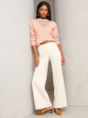 Lipsy Pink Yolk Lace Insert Cable Knit Cosy Jumper - Image 3 of 4