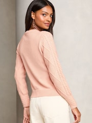 Lipsy Pink Yolk Lace Insert Cable Knit Cosy Jumper - Image 4 of 4
