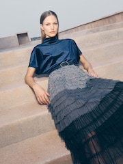 Apricot Grey 3 Colour Ombre Tulle Maxi Skirt - Image 1 of 5