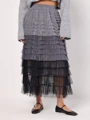 Apricot Grey 3 Colour Ombre Tulle Maxi Skirt - Image 2 of 5