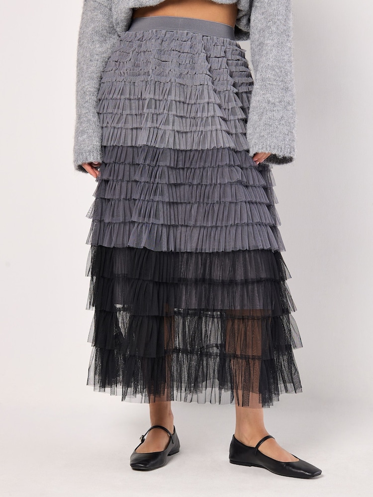 Apricot Grey 3 Colour Ombre Tulle Maxi Skirt - Image 2 of 5