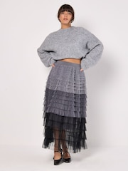 Apricot Grey 3 Colour Ombre Tulle Maxi Skirt - Image 3 of 5