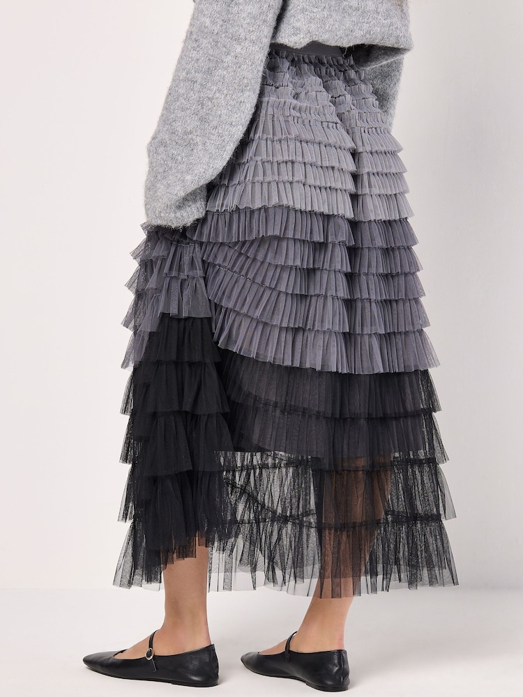 Apricot Grey 3 Colour Ombre Tulle Maxi Skirt - Image 5 of 5