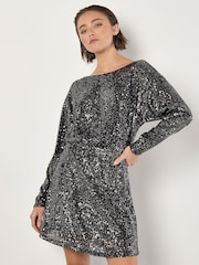 Apricot Grey Mini Flat Sequin Cowl Back Dress - Image 1 of 4