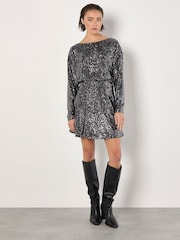 Apricot Grey Mini Flat Sequin Cowl Back Dress - Image 2 of 4