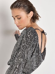 Apricot Grey Mini Flat Sequin Cowl Back Dress - Image 3 of 4