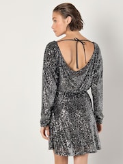 Apricot Grey Mini Flat Sequin Cowl Back Dress - Image 4 of 4